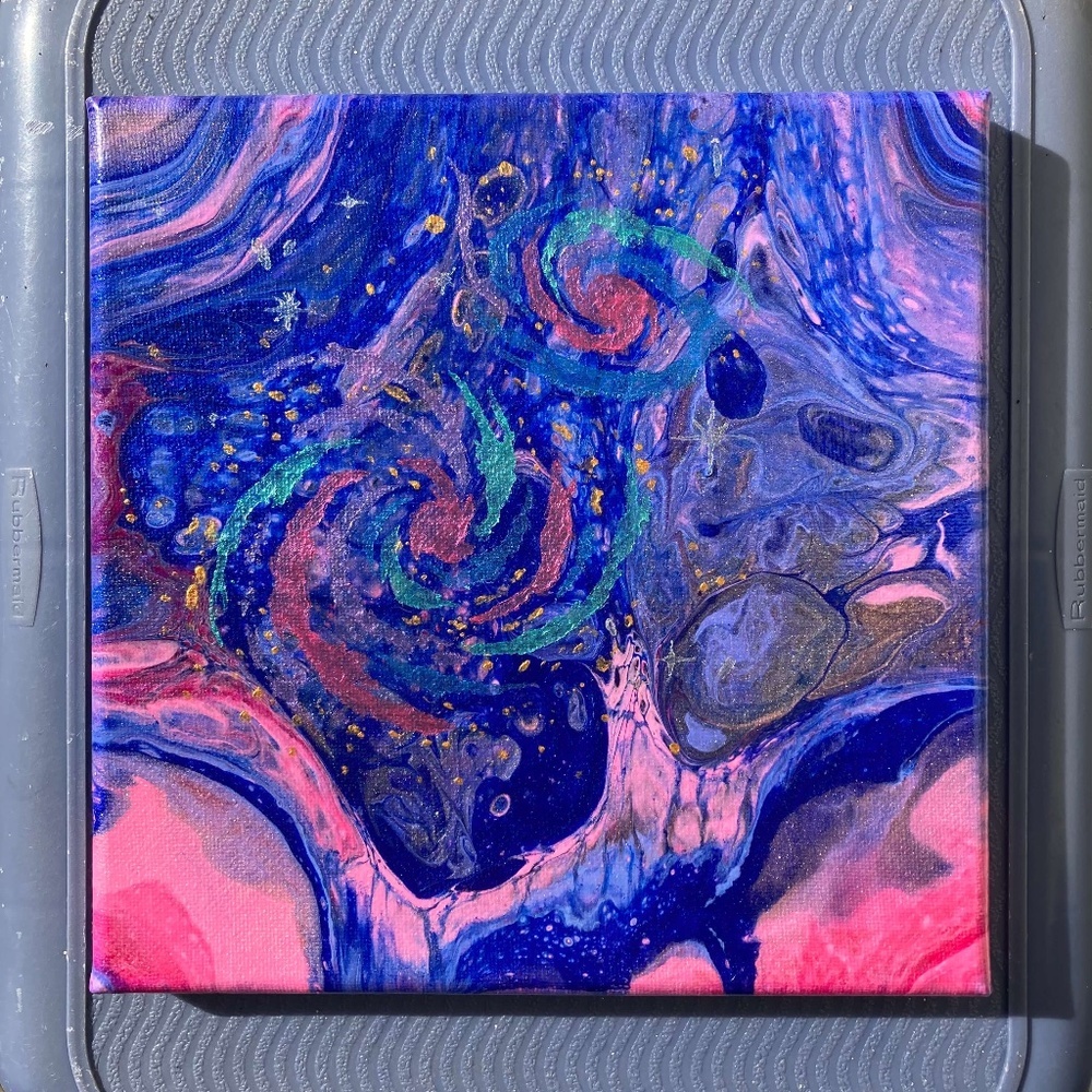 Cosmogyral 8"x8" Painting by Color Fluent Art (Purple/Pink/Green/Blue)